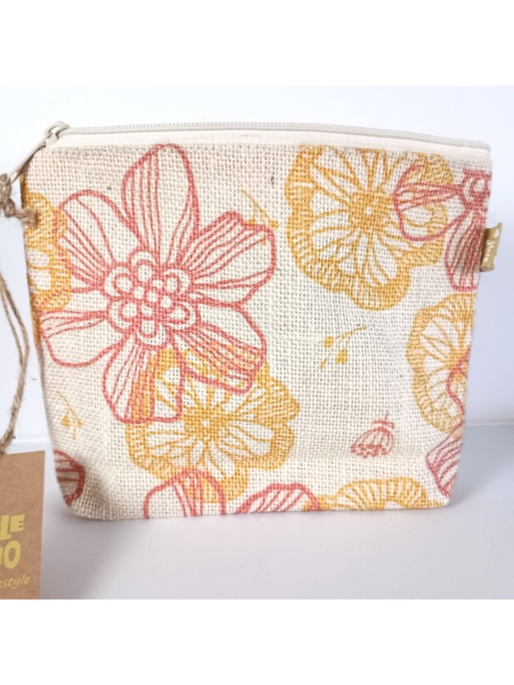Simple Jumo Floral Jute Cosmetic Bag Eco Friendly Makeup Pouch Organizer - Picture 8 of 9
